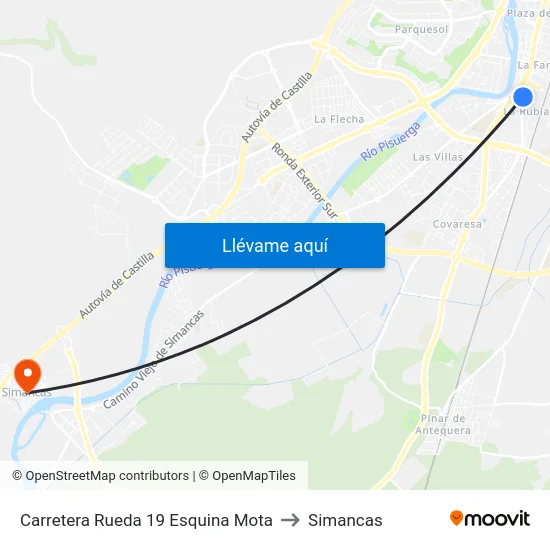 Carretera Rueda 19 Esquina Mota to Simancas map