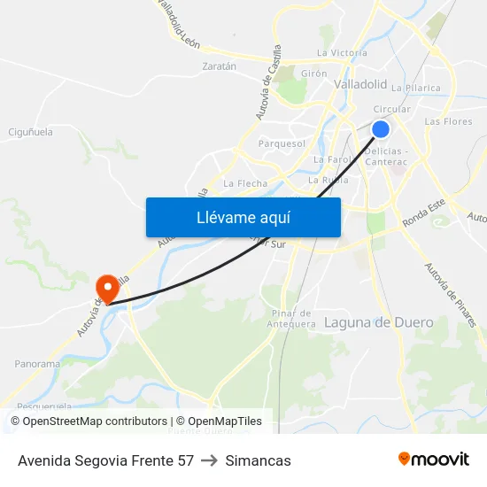 Avenida Segovia Frente 57 to Simancas map