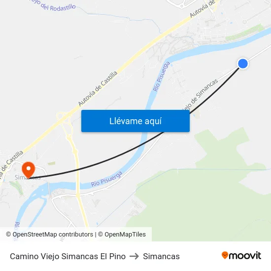 Camino Viejo Simancas El Pino to Simancas map
