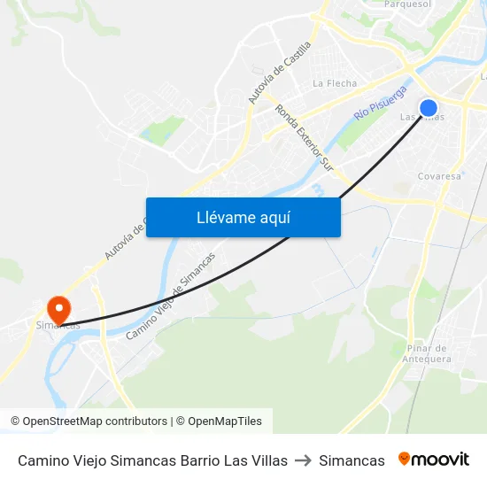 Camino Viejo Simancas Barrio Las Villas to Simancas map
