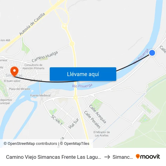 Camino Viejo Simancas Frente Las Lagunillas to Simancas map