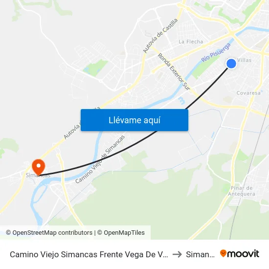 Camino Viejo Simancas Frente Vega De Valdetronco to Simancas map