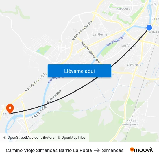Camino Viejo Simancas Barrio La Rubia to Simancas map