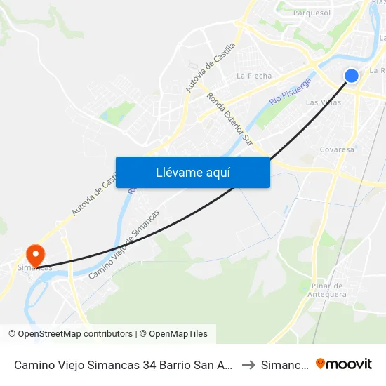 Camino Viejo Simancas 34 Barrio San Adrián to Simancas map