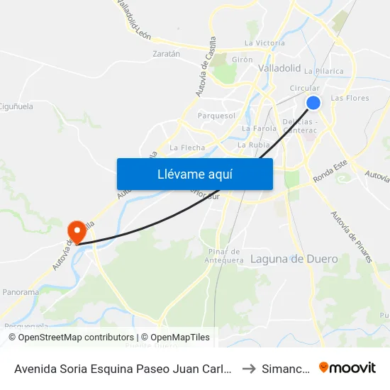 Avenida Soria Esquina Paseo Juan Carlos I to Simancas map