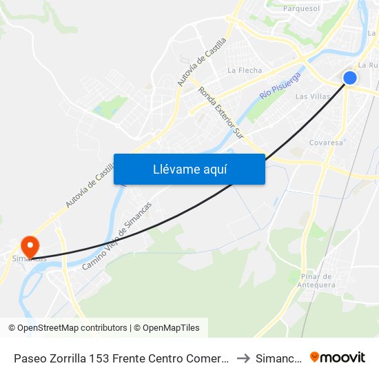 Paseo Zorrilla 153 Frente  Centro Comercial to Simancas map