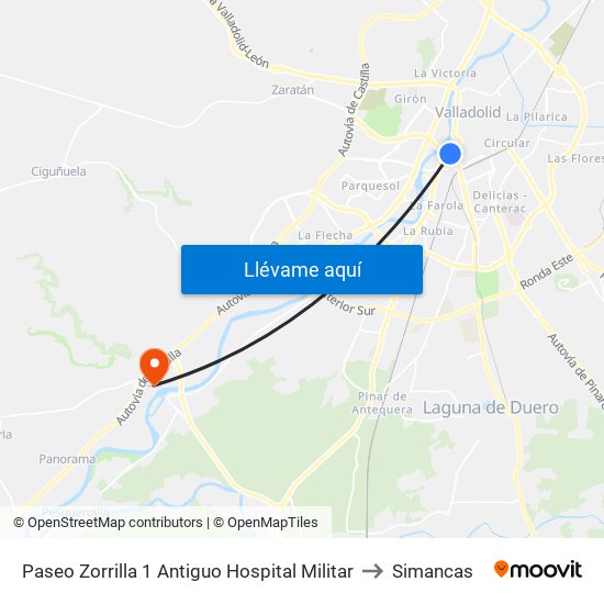 Paseo Zorrilla 1 Antiguo Hospital Militar to Simancas map
