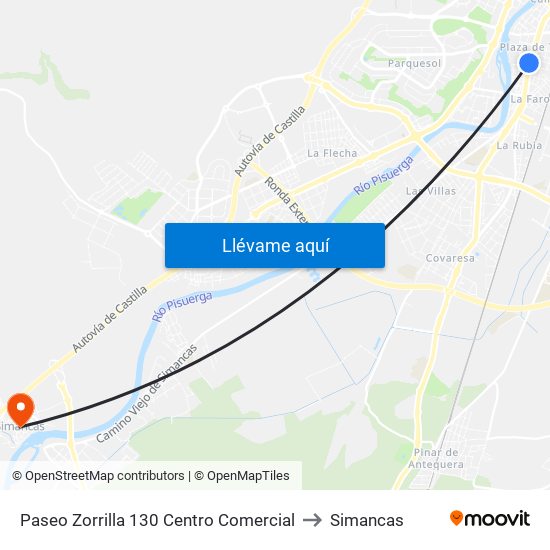 Paseo Zorrilla 130 Centro Comercial to Simancas map
