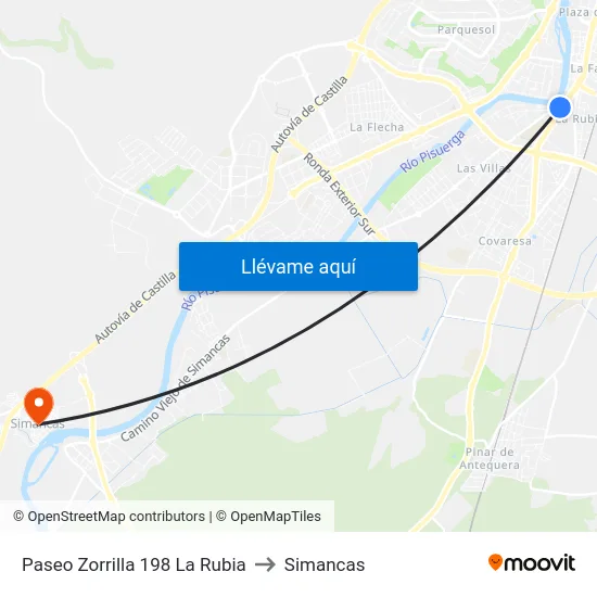 Paseo Zorrilla 198 La Rubia to Simancas map