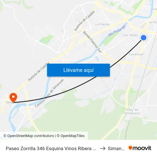 Paseo Zorrilla 346 Esquina Vinos Ribera De Duero to Simancas map