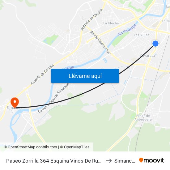 Paseo Zorrilla 364 Esquina Vinos De Rueda to Simancas map