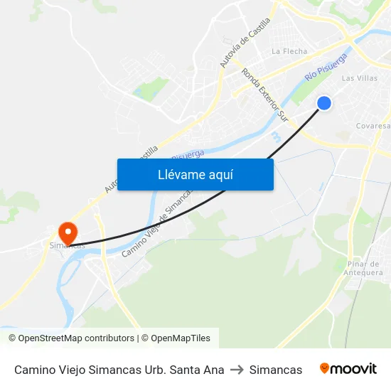 Camino Viejo Simancas Urb. Santa Ana to Simancas map