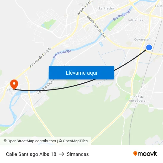 Calle Santiago Alba 18 to Simancas map