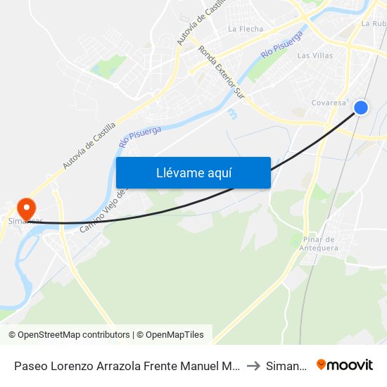 Paseo Lorenzo Arrazola Frente Manuel Mucientes to Simancas map