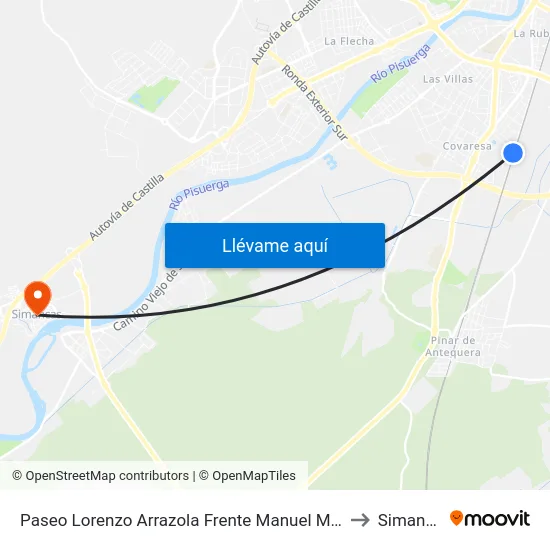 Paseo Lorenzo Arrazola Frente Manuel Mucientes to Simancas map