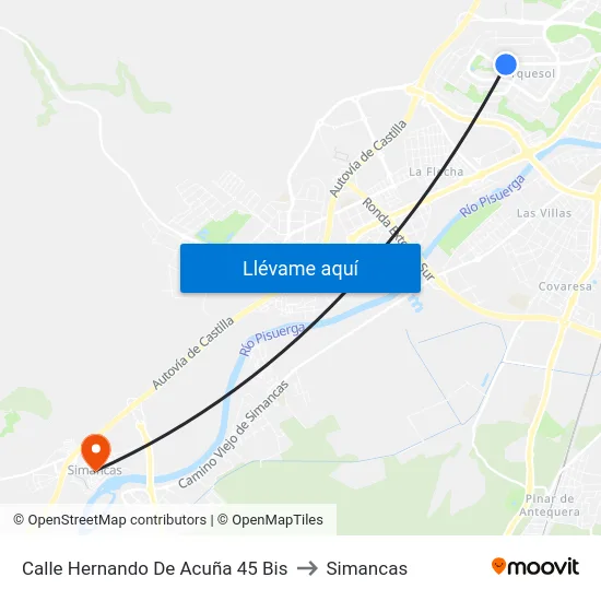 Calle Hernando De Acuña 45 Bis to Simancas map