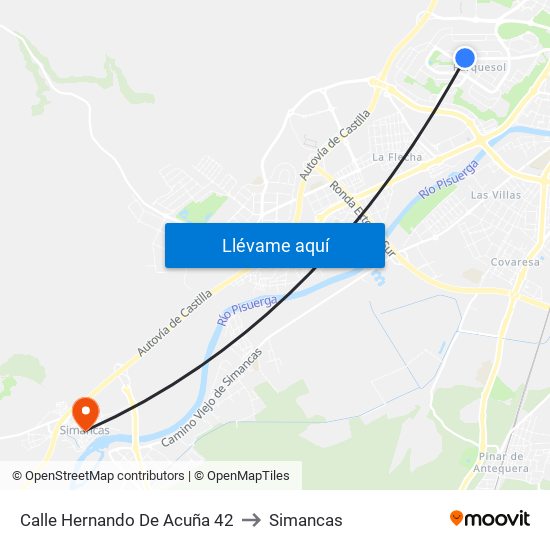 Calle Hernando De Acuña 42 to Simancas map