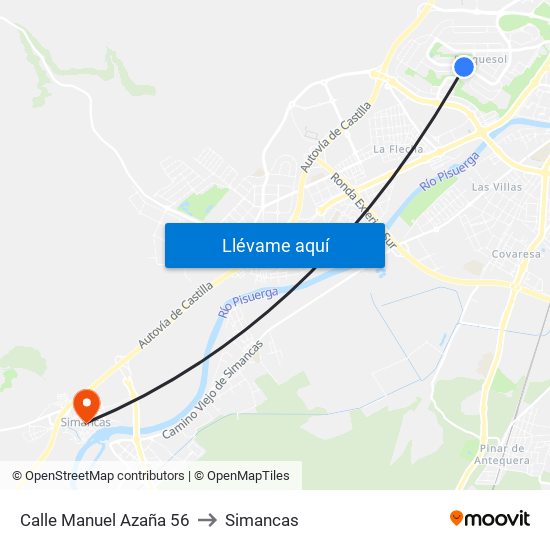 Calle Manuel Azaña 56 to Simancas map