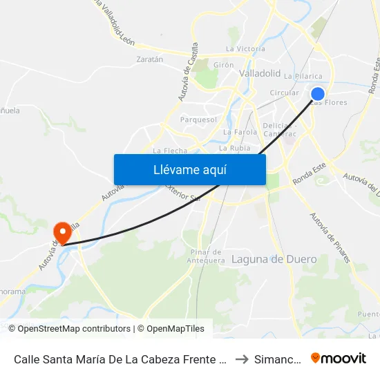 Calle Santa María De La Cabeza Frente 39 to Simancas map