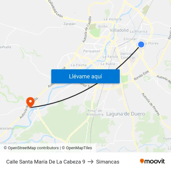 Calle Santa María De La Cabeza 9 to Simancas map