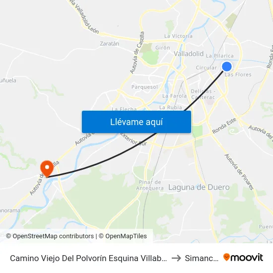 Camino Viejo Del Polvorín Esquina Villabañez to Simancas map