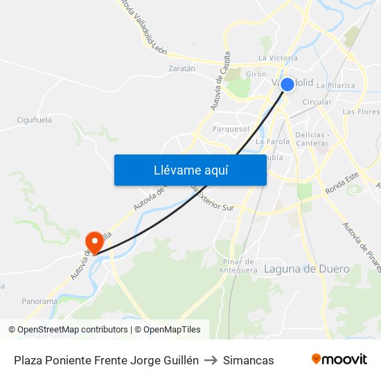 Plaza Poniente Frente Jorge Guillén to Simancas map