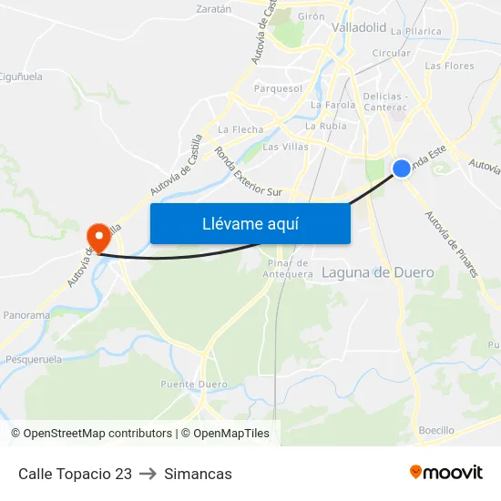 Calle Topacio 23 to Simancas map