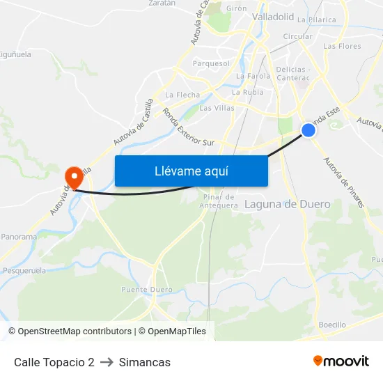 Calle Topacio 2 to Simancas map