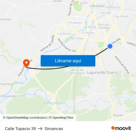 Calle Topacio 39 to Simancas map