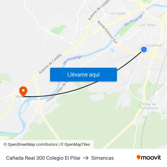 Cañada Real 300 Colegio El Pilar to Simancas map