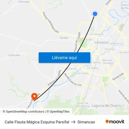 Calle Flauta Mágica Esquina Parsifal to Simancas map