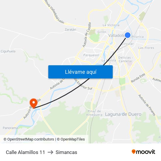 Calle Alamillos 11 to Simancas map