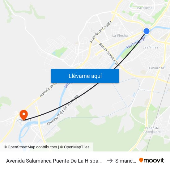 Avenida Salamanca Puente De La Hispanidad to Simancas map