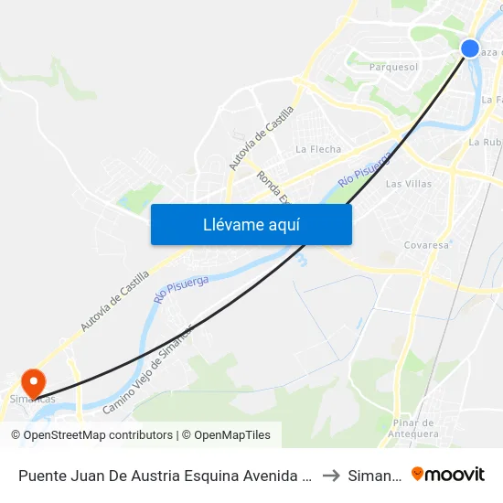 Puente Juan De Austria Esquina Avenida Salamanca to Simancas map