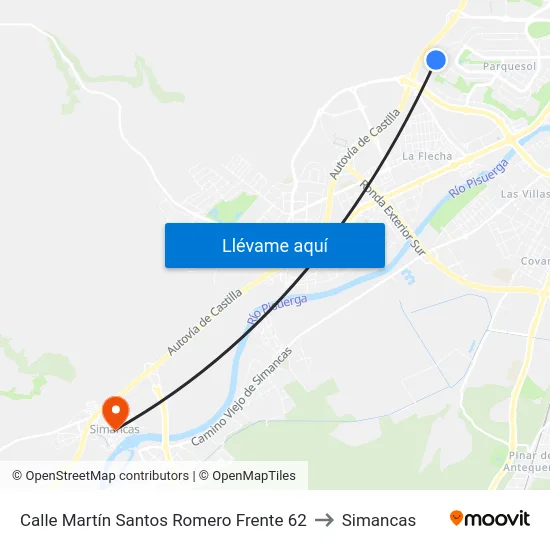 Calle Martín Santos Romero Frente 62 to Simancas map