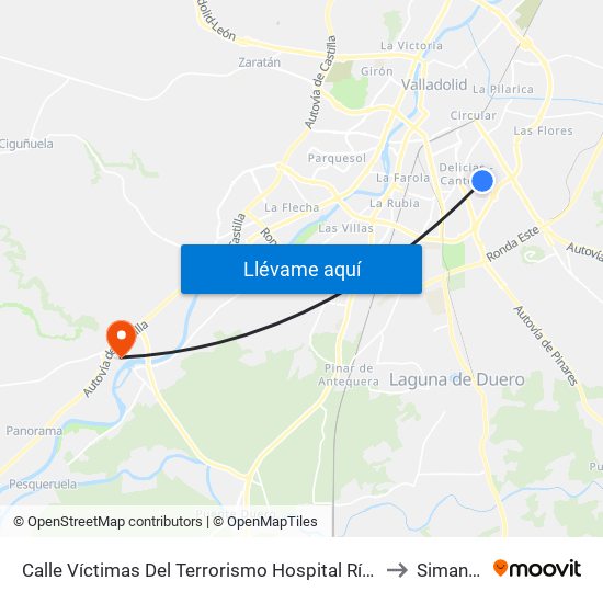 Calle Víctimas Del Terrorismo Hospital Río Hortega to Simancas map