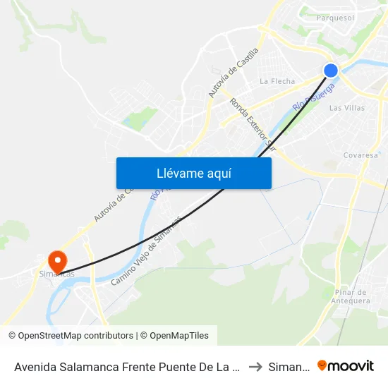 Avenida Salamanca Frente Puente De La Hispanidad to Simancas map