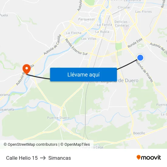 Calle Helio 15 to Simancas map