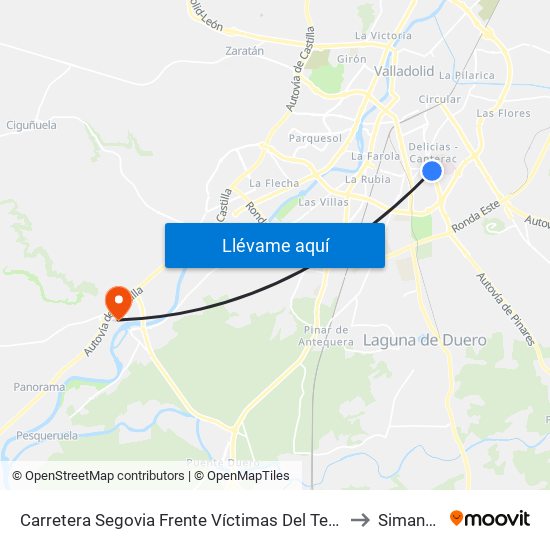 Carretera Segovia Frente Víctimas Del Terrorismo to Simancas map