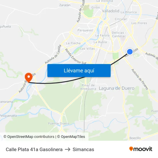 Calle Plata 41a Gasolinera to Simancas map