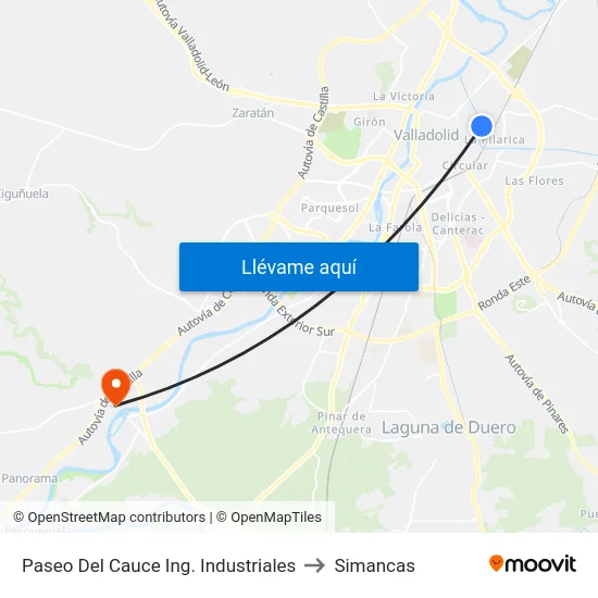 Paseo Del Cauce Ing. Industriales to Simancas map
