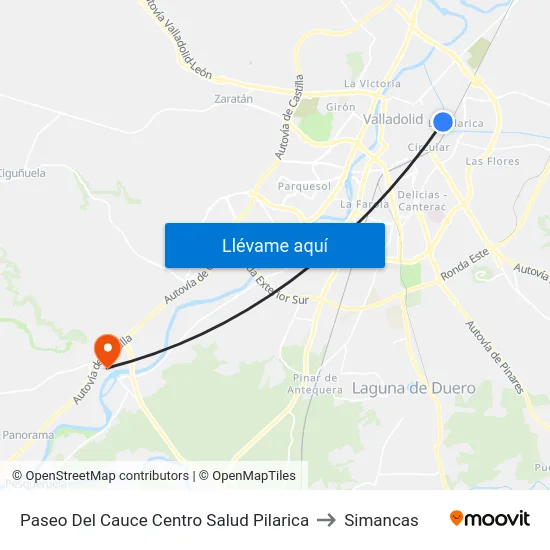 Paseo Del Cauce Centro Salud Pilarica to Simancas map
