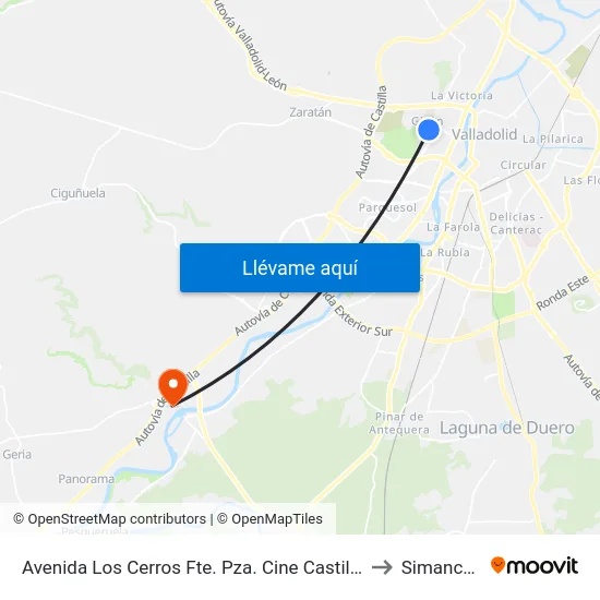 Avenida Los Cerros Fte. Pza. Cine Castilla to Simancas map