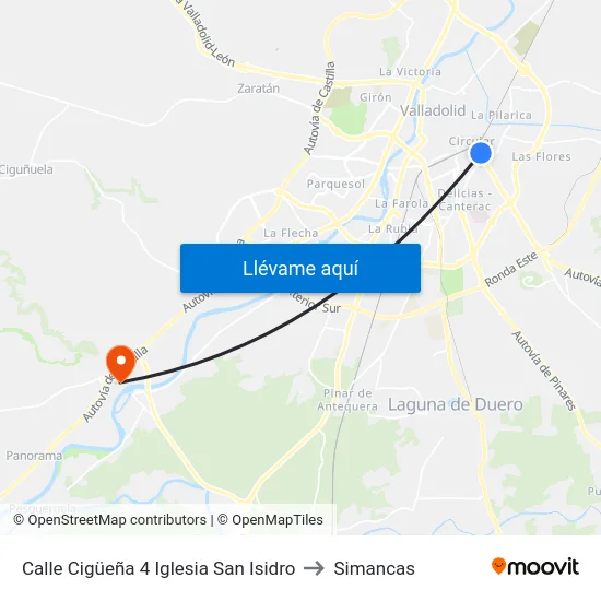 Calle Cigüeña 4 Iglesia San Isidro to Simancas map