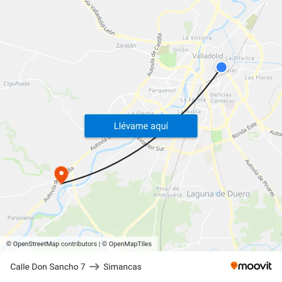 Calle Don Sancho 7 to Simancas map