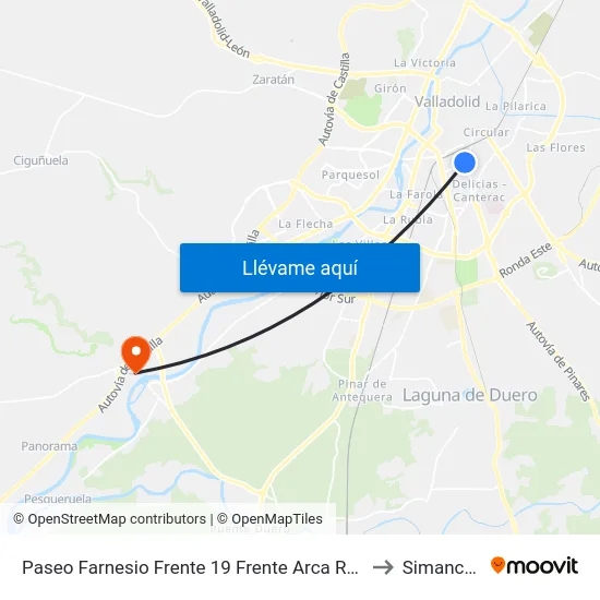 Paseo Farnesio Frente 19 Frente Arca Real to Simancas map