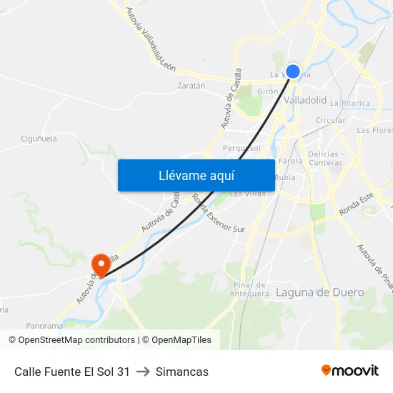 Calle Fuente El Sol 31 to Simancas map