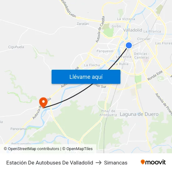 Estación De Autobuses De Valladolid to Simancas map