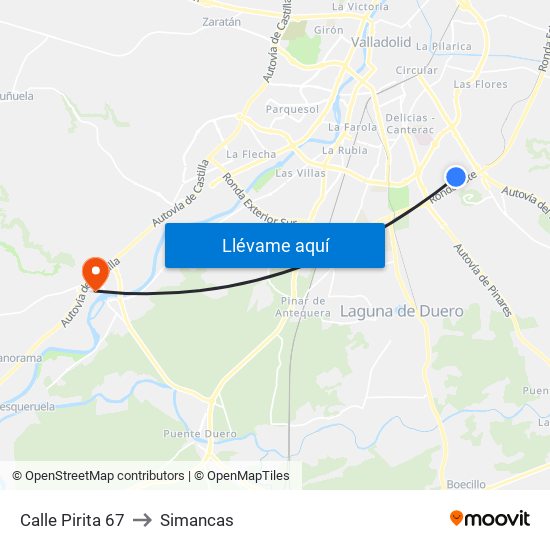 Calle Pirita 67 to Simancas map