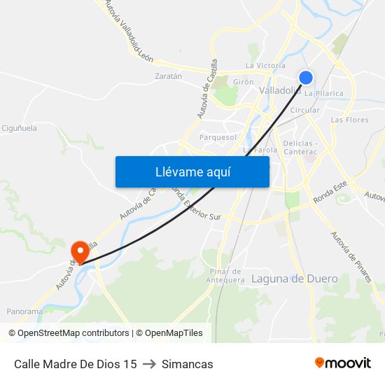 Calle Madre De Dios 15 to Simancas map